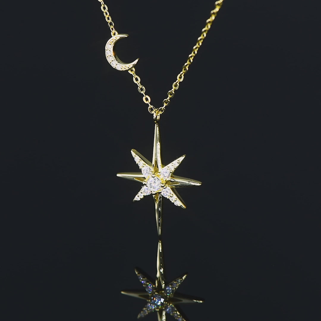 Star &amp; Moon Premium Moissanite Pendant Necklace