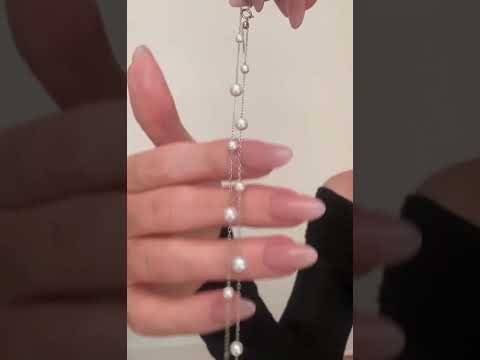 JESCOJES Star Spaced Pearl Necklace - Sterling Silver Plated 18K White Gold